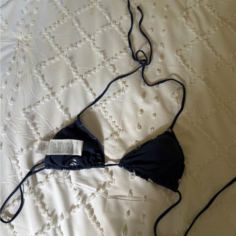 Old School Abercrombie Navy Triangle Bikini Top with White Moose Print - Picture 4 of 4
